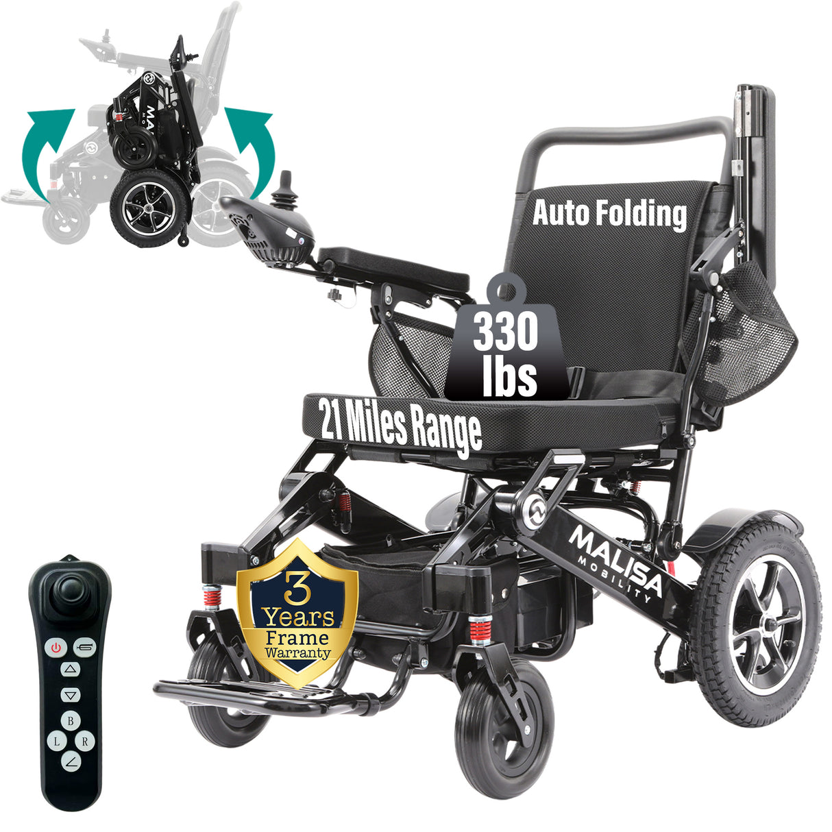 Malisa Mobility MLS-10MF Electric Wheelchair Manual Fold with Standard Seat