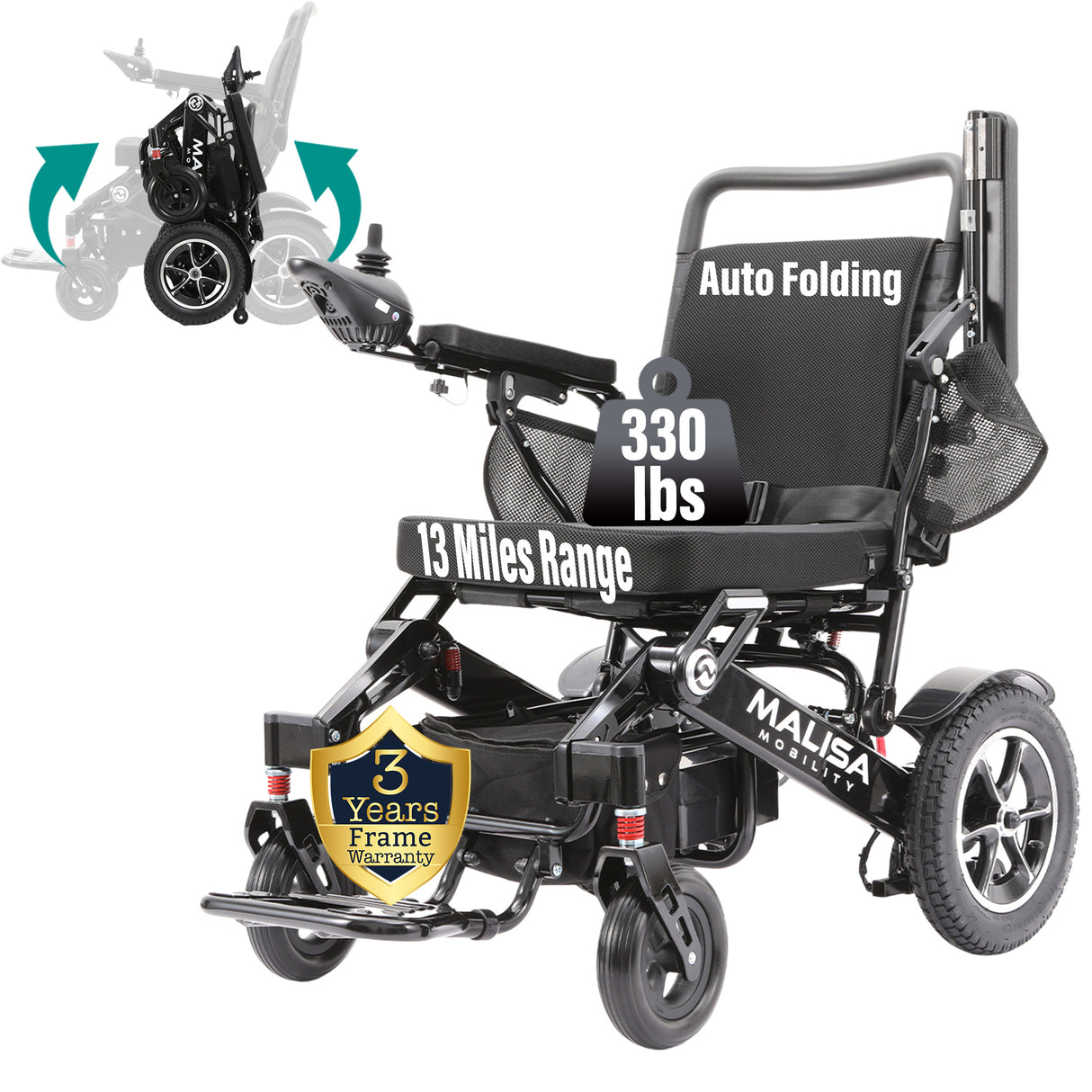 Malisa Mobility MLS-10MF Electric Wheelchair Manual Fold with Standard Seat