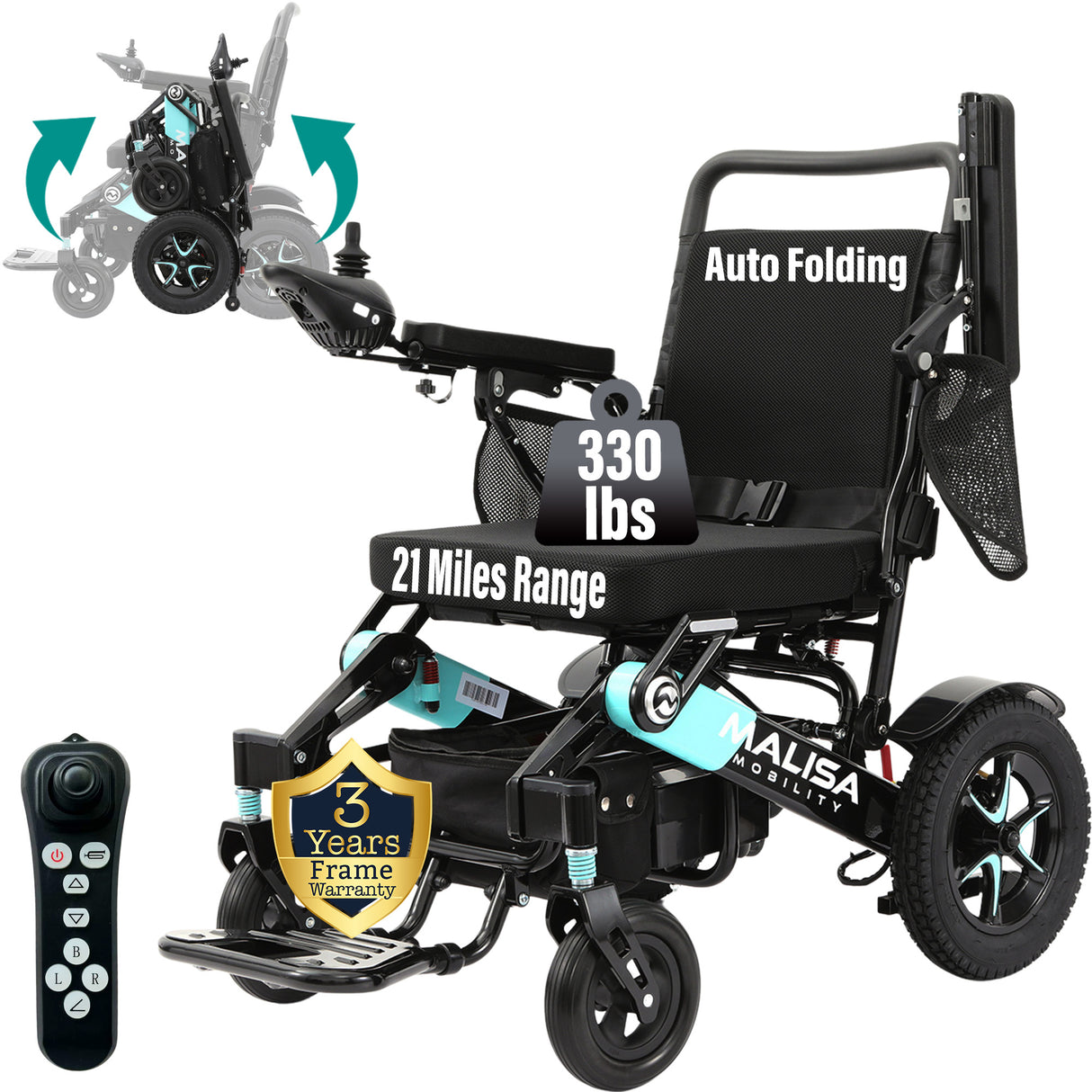 Malisa Mobility MLS-10MF Electric Wheelchair Manual Fold with Standard Seat