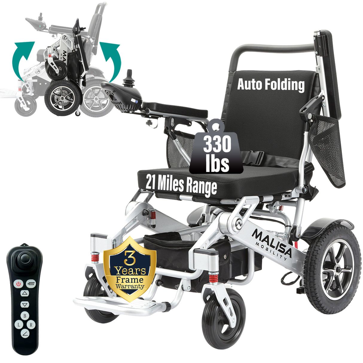 Malisa Mobility MLS-10MF Electric Wheelchair Manual Fold with Standard Seat