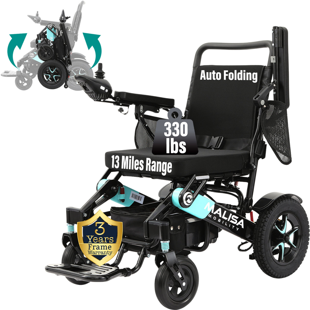 Malisa Mobility MLS-10MF Electric Wheelchair Manual Fold with Standard Seat