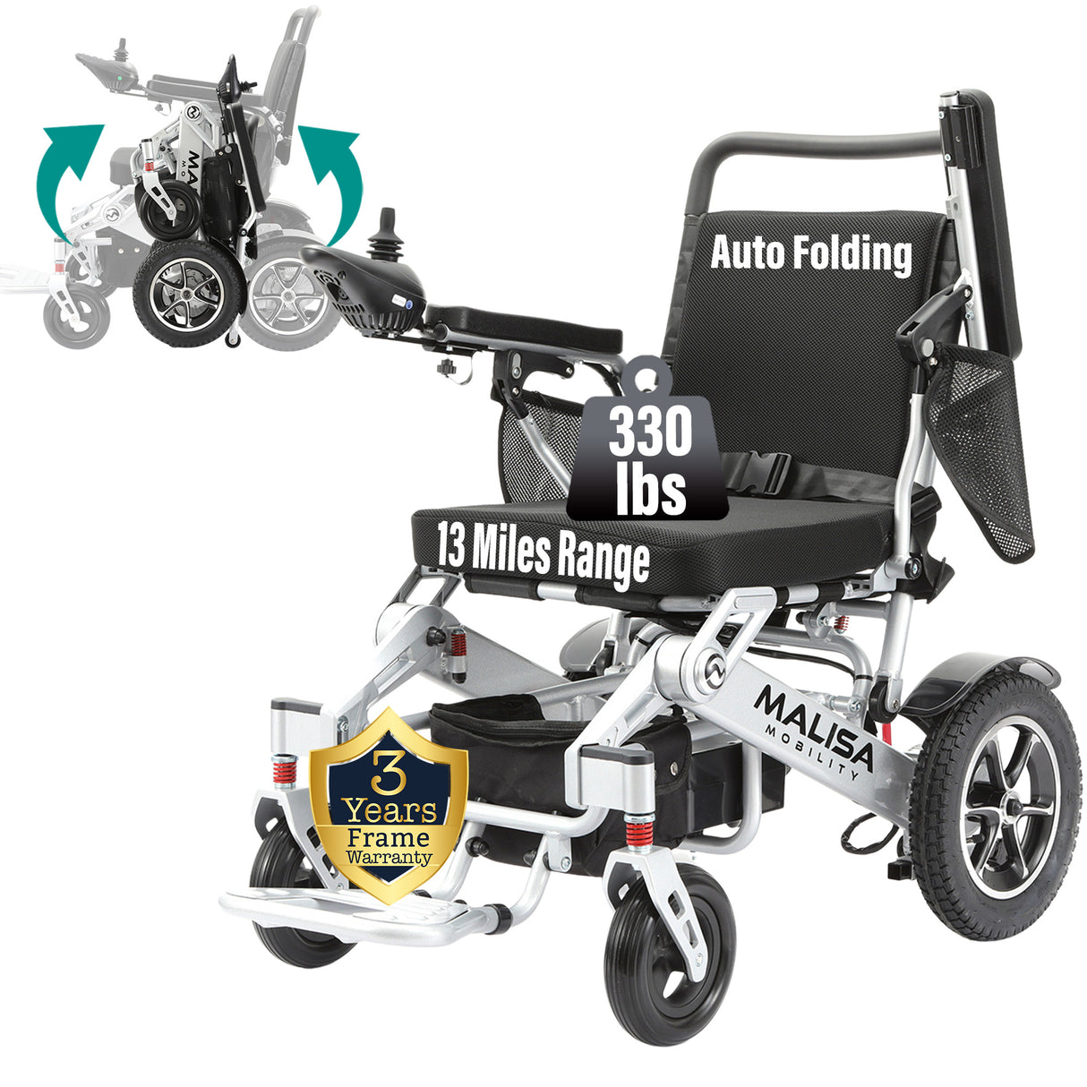 Malisa Mobility MLS-10MF Electric Wheelchair Manual Fold with Standard Seat