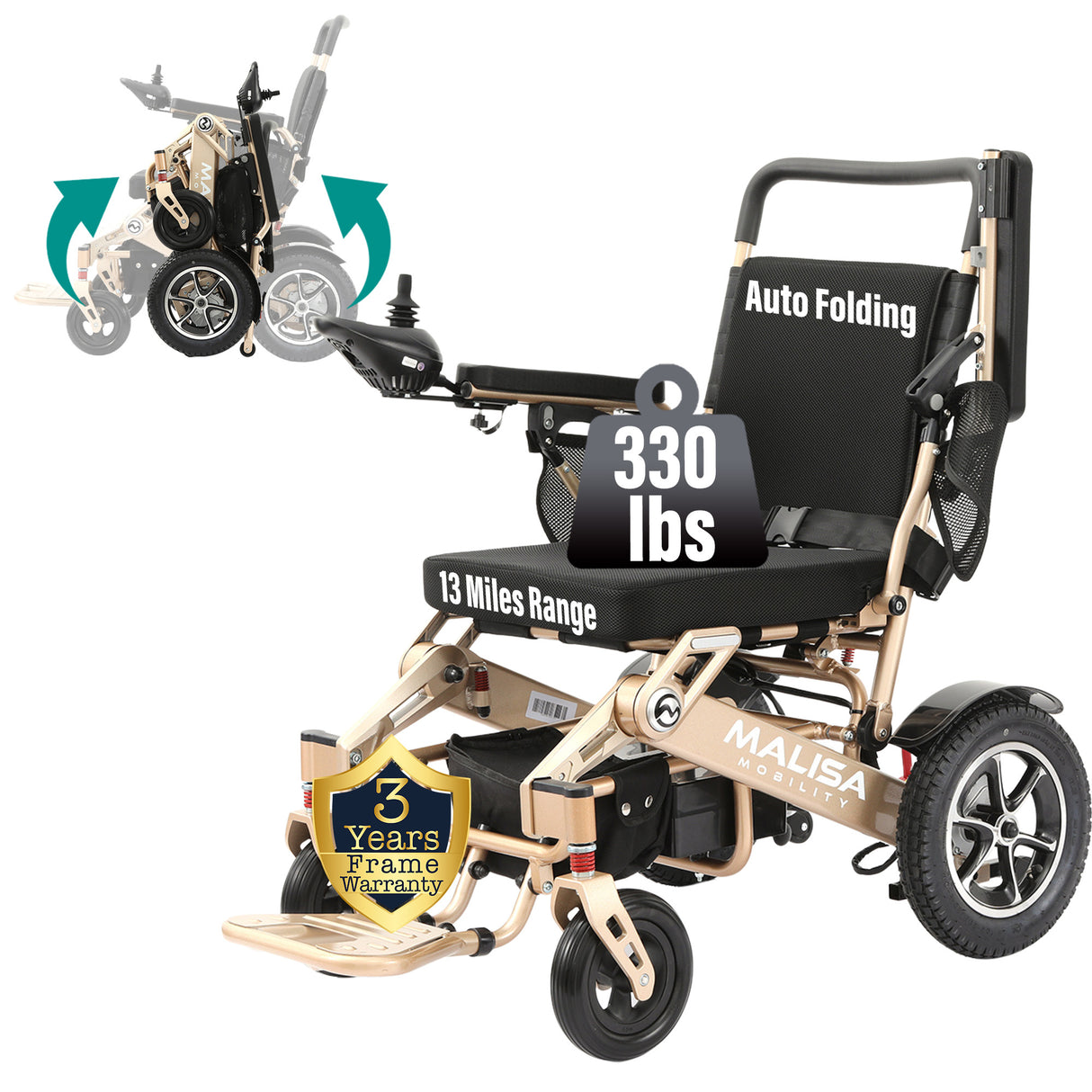 Malisa Mobility MLS-10MF Electric Wheelchair Manual Fold with Standard Seat