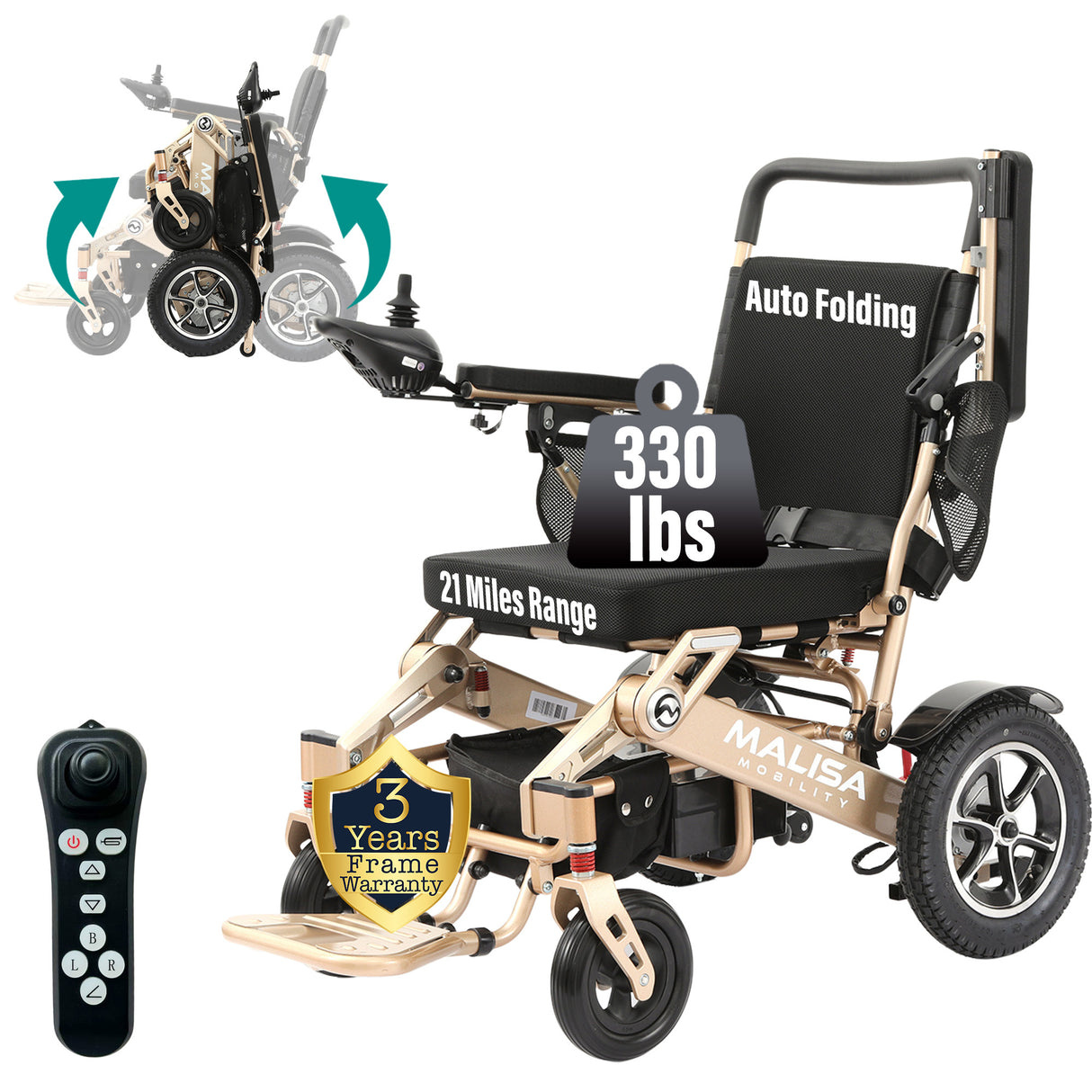 Malisa Mobility MLS-10MF Electric Wheelchair Manual Fold with Standard Seat