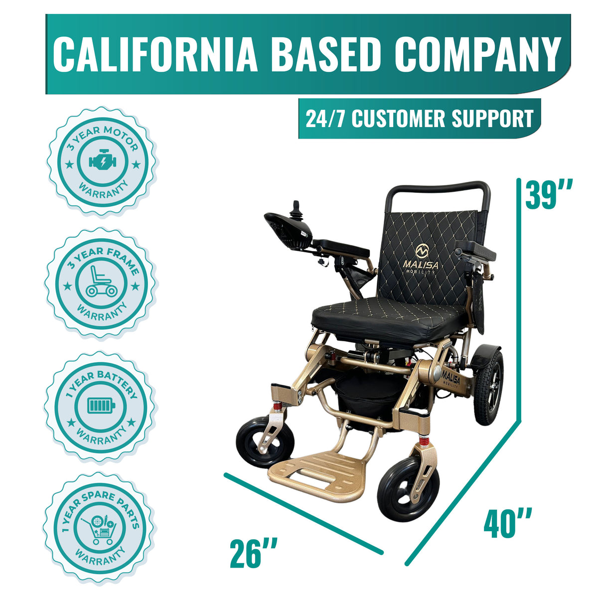 Leather MLS10AF Electric Wheelchair – Remote Control & Airline Approved