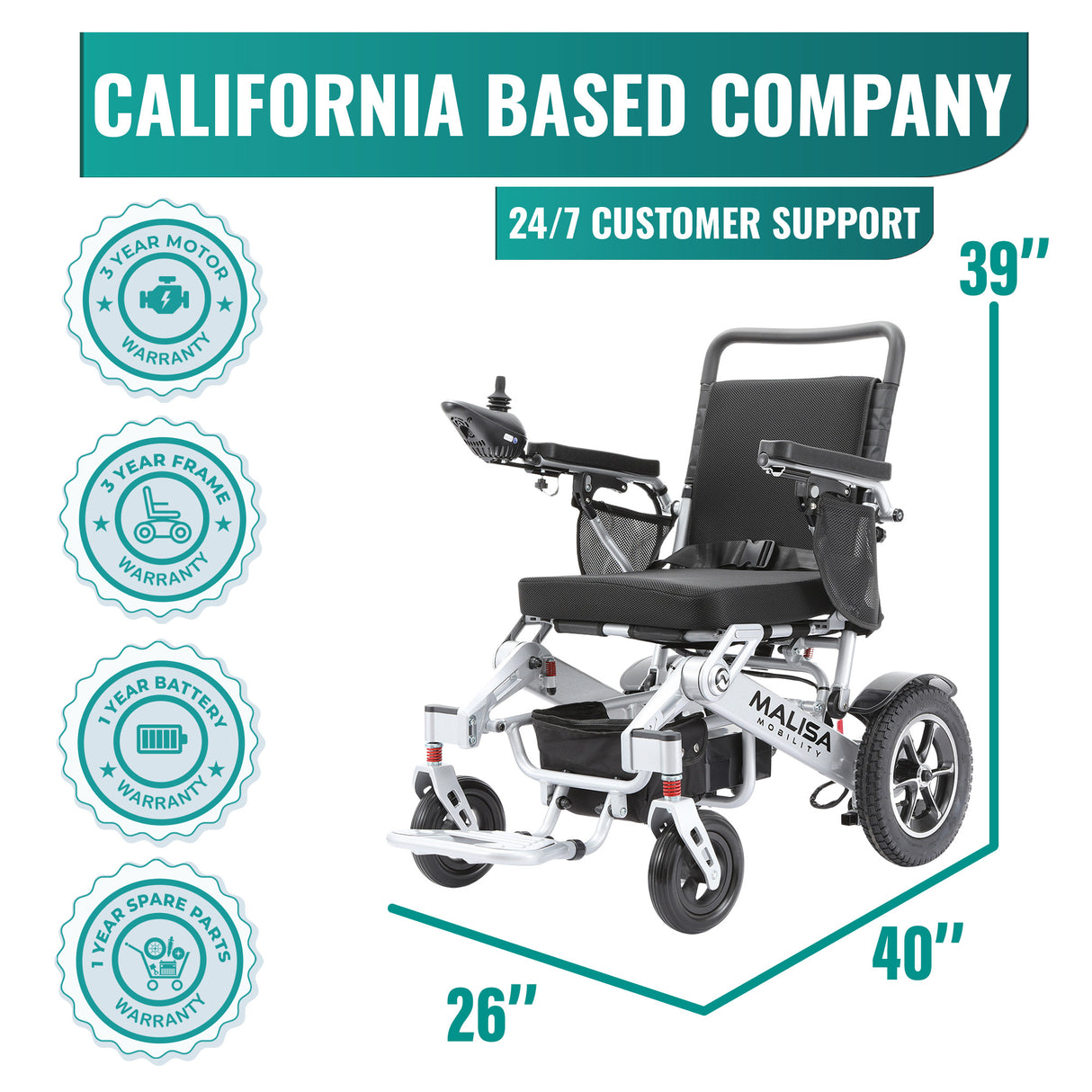 Malisa Mobility MLS-10MF Electric Wheelchair Manual Fold with Standard Seat