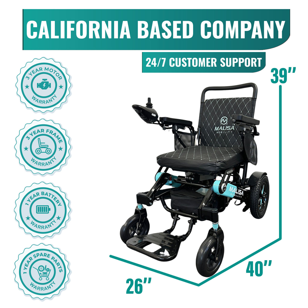 Leather MLS10AF Electric Wheelchair – Remote Control & Airline Approved