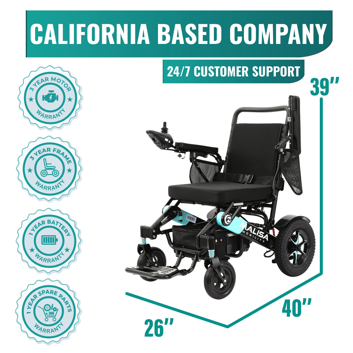 Malisa Mobility MLS-10MF Electric Wheelchair Manual Fold with Standard Seat