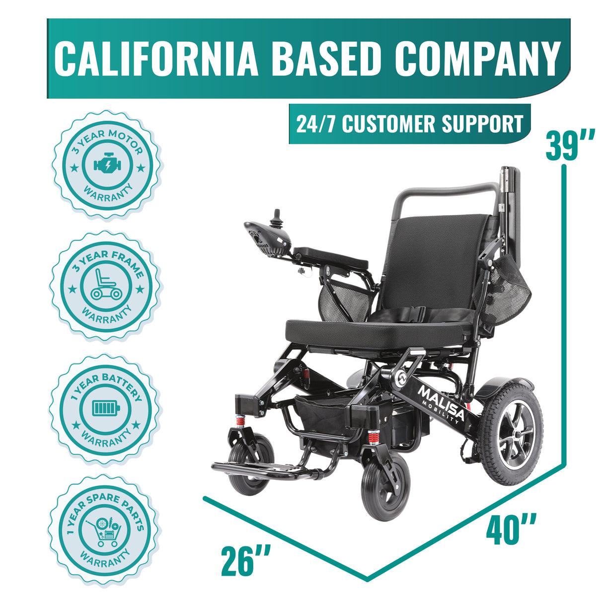 Malisa Mobility MLS-10MF Electric Wheelchair Manual Fold with Standard Seat