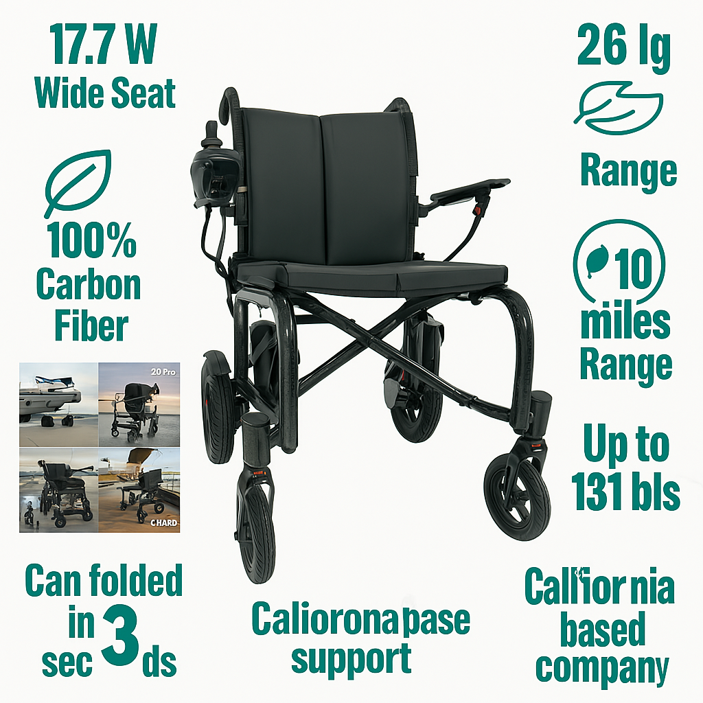 Malisa Mobility MLS20 Ultra-Lightweight Carbon Fiber Electric Wheelchair