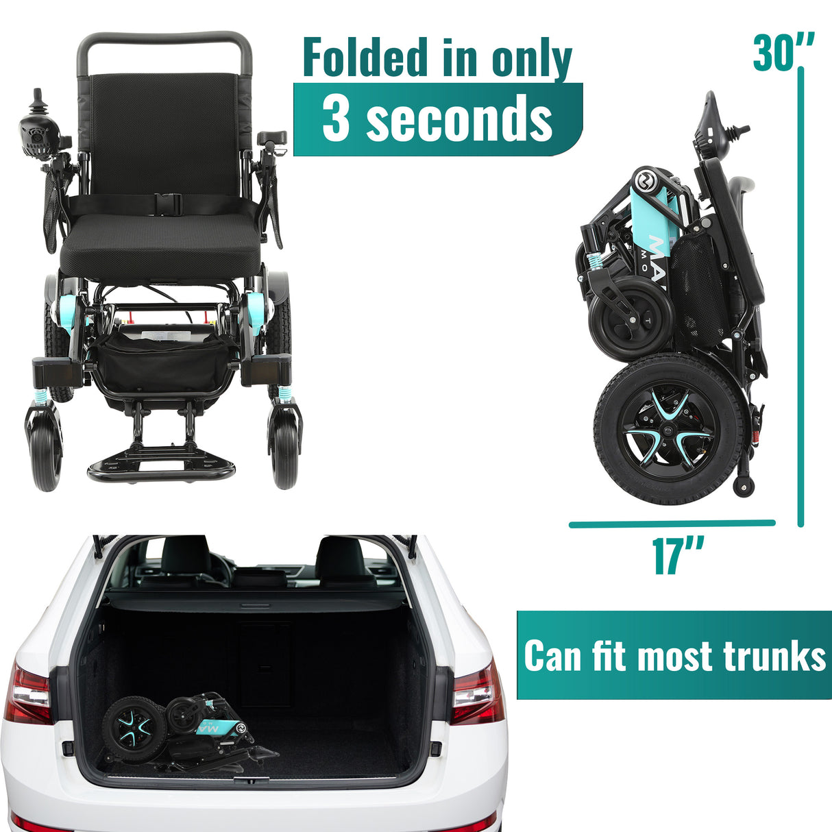 Malisa Mobility MLS-10MF Electric Wheelchair Manual Fold with Standard Seat