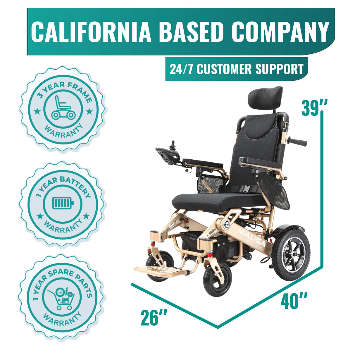 Malisa Mobility MLS-10AR Auto Reclining Electric Wheelchair