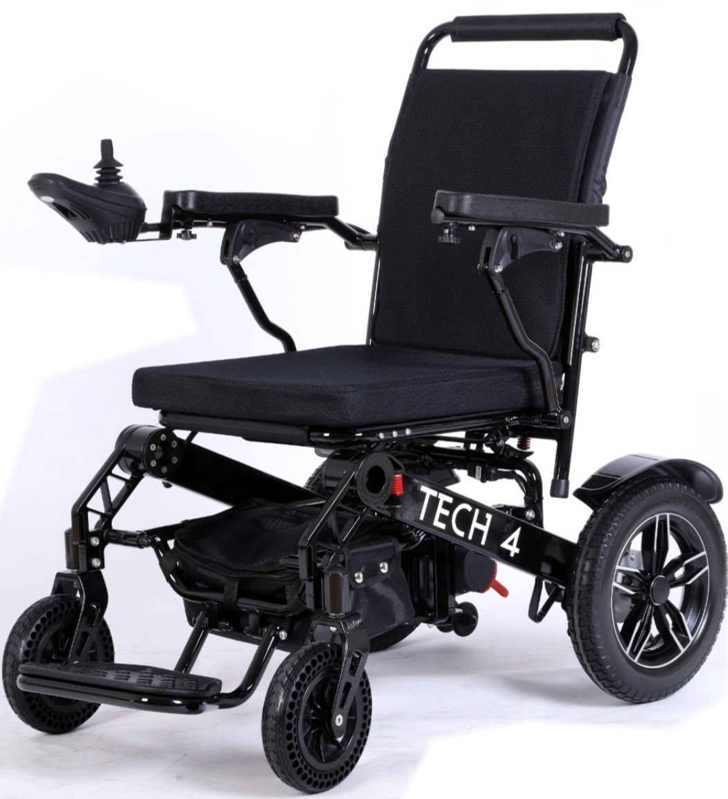 Tech 4 Folding Power Wheelchair – Remote Control, Lightweight, All-Terrain, 59 lbs Frame