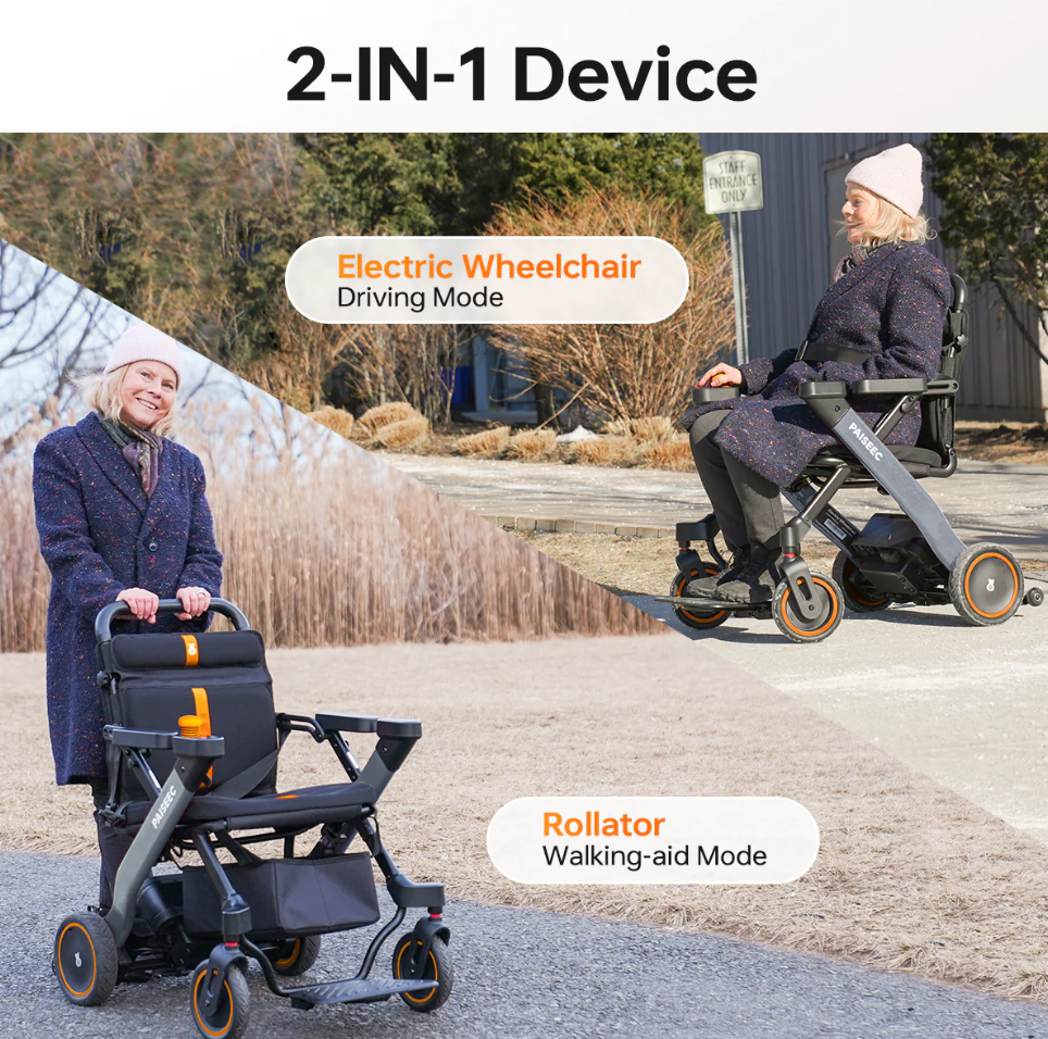 Paiseec W1 2-in-1 Electric Wheelchair – Lightweight, Foldable &Travel-Ready