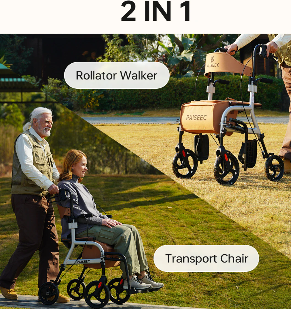Paiseec R1 2-in-1 Rollator Walker – Lightweight, Foldable & Versatile Support