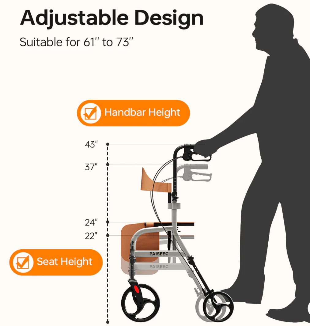 Paiseec R1 2-in-1 Rollator Walker – Lightweight, Foldable & Versatile Support