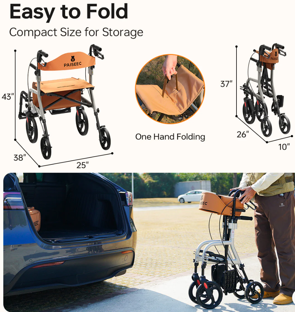 Paiseec R1 2-in-1 Rollator Walker – Lightweight, Foldable & Versatile Support