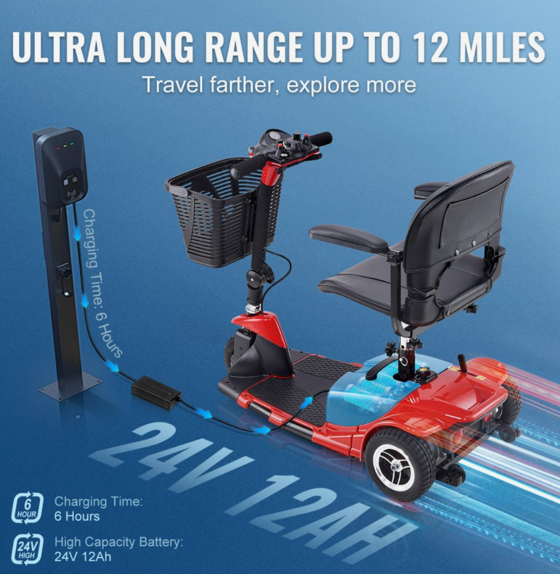 VEVOR 3-Wheel Folding Mobility Scooter for Adults & Seniors – Long-Range, All-Terrain Freedom