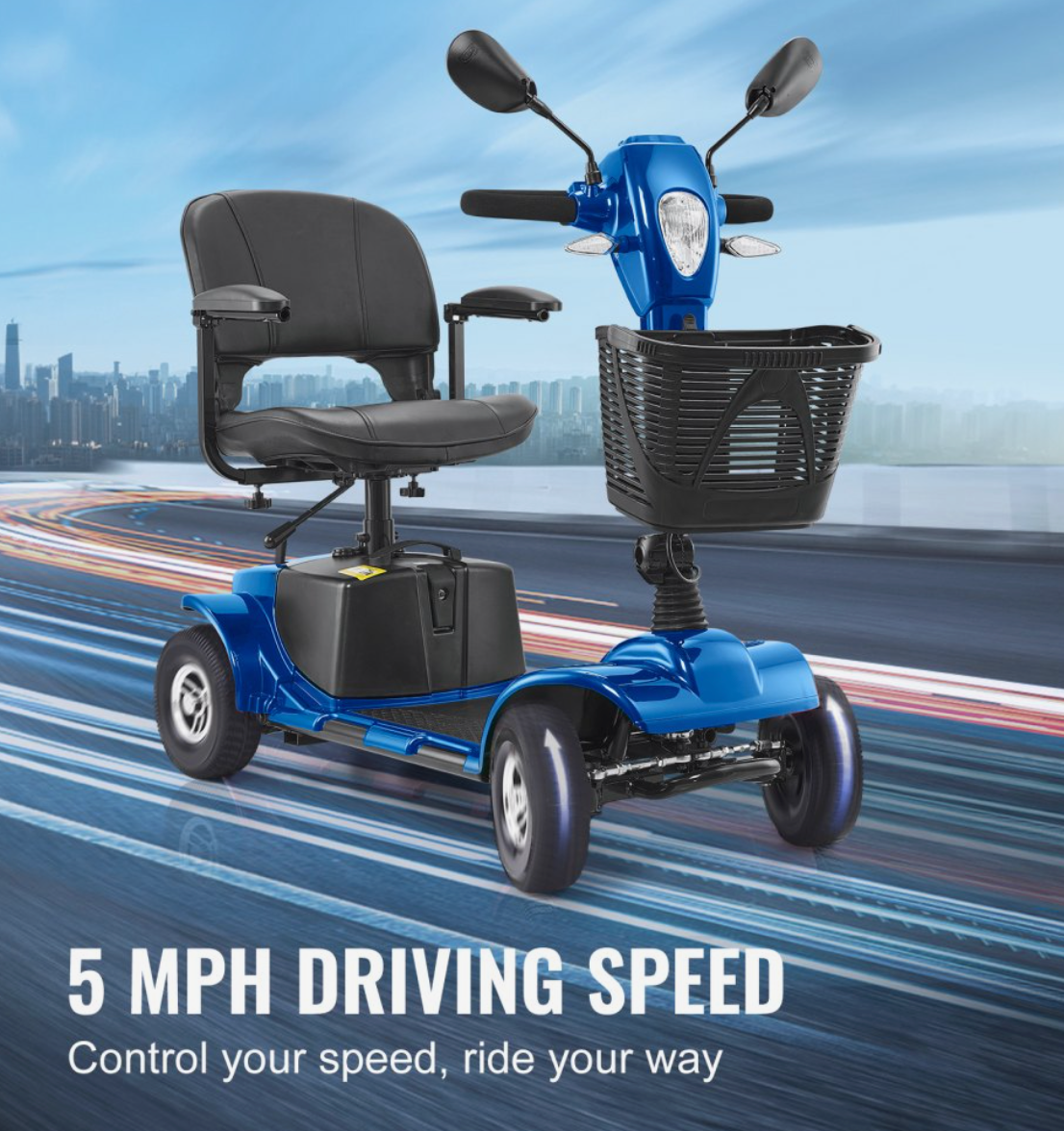 VEVOR Heavy-Duty 4-Wheel Folding Mobility Scooter for Adults & Seniors – Long Range, All-Terrain, 265lb Capacity