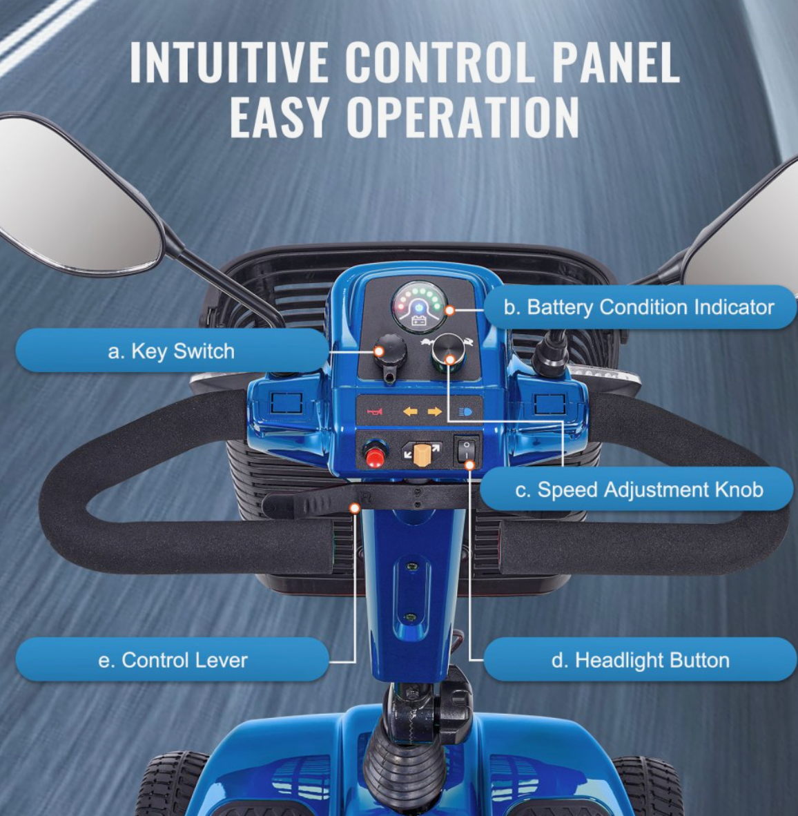 VEVOR Heavy-Duty 4-Wheel Folding Mobility Scooter for Adults & Seniors – Long Range, All-Terrain, 265lb Capacity