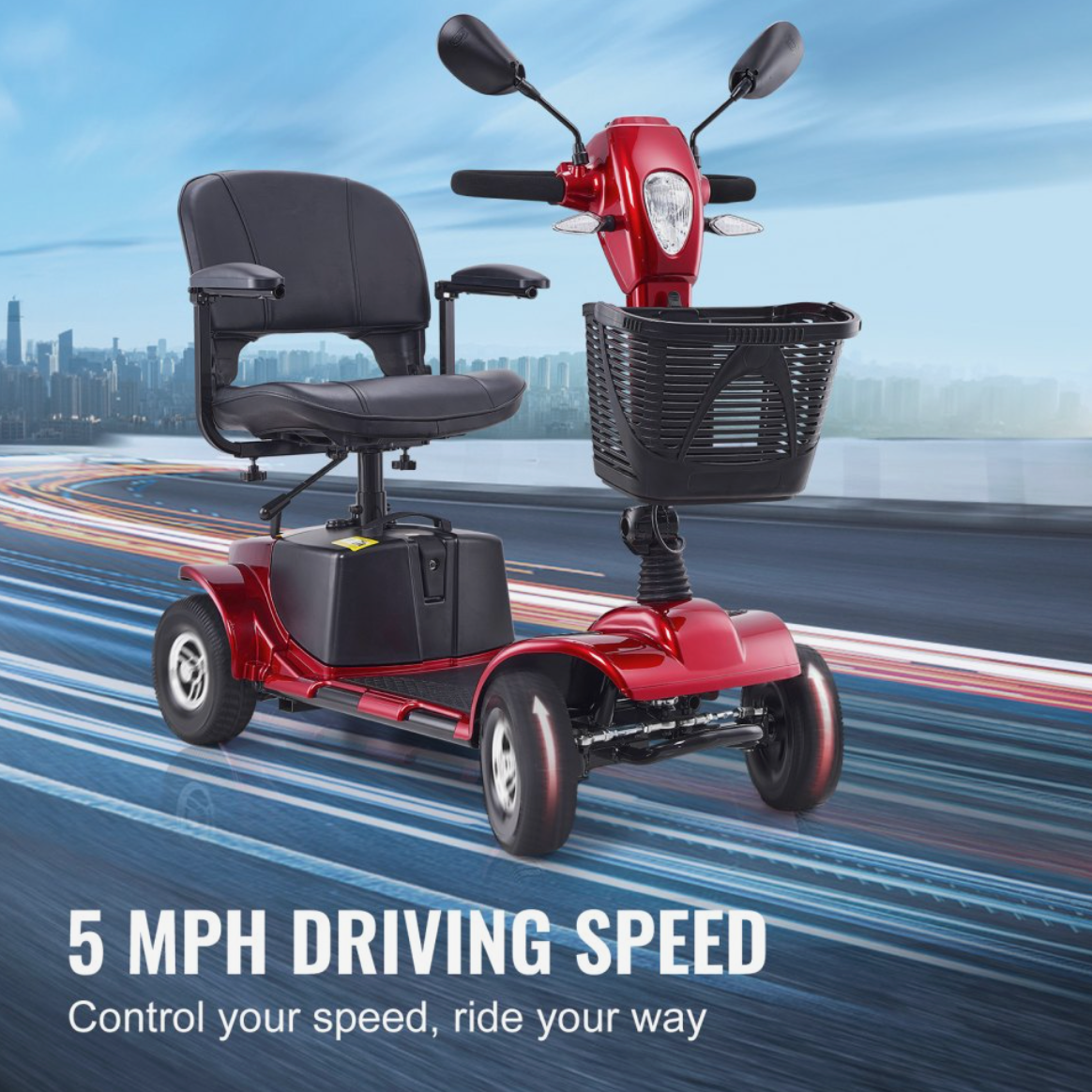 VEVOR Heavy-Duty 4-Wheel Folding Mobility Scooter – Long Range, All-Terrain, 265 lbs Capacity