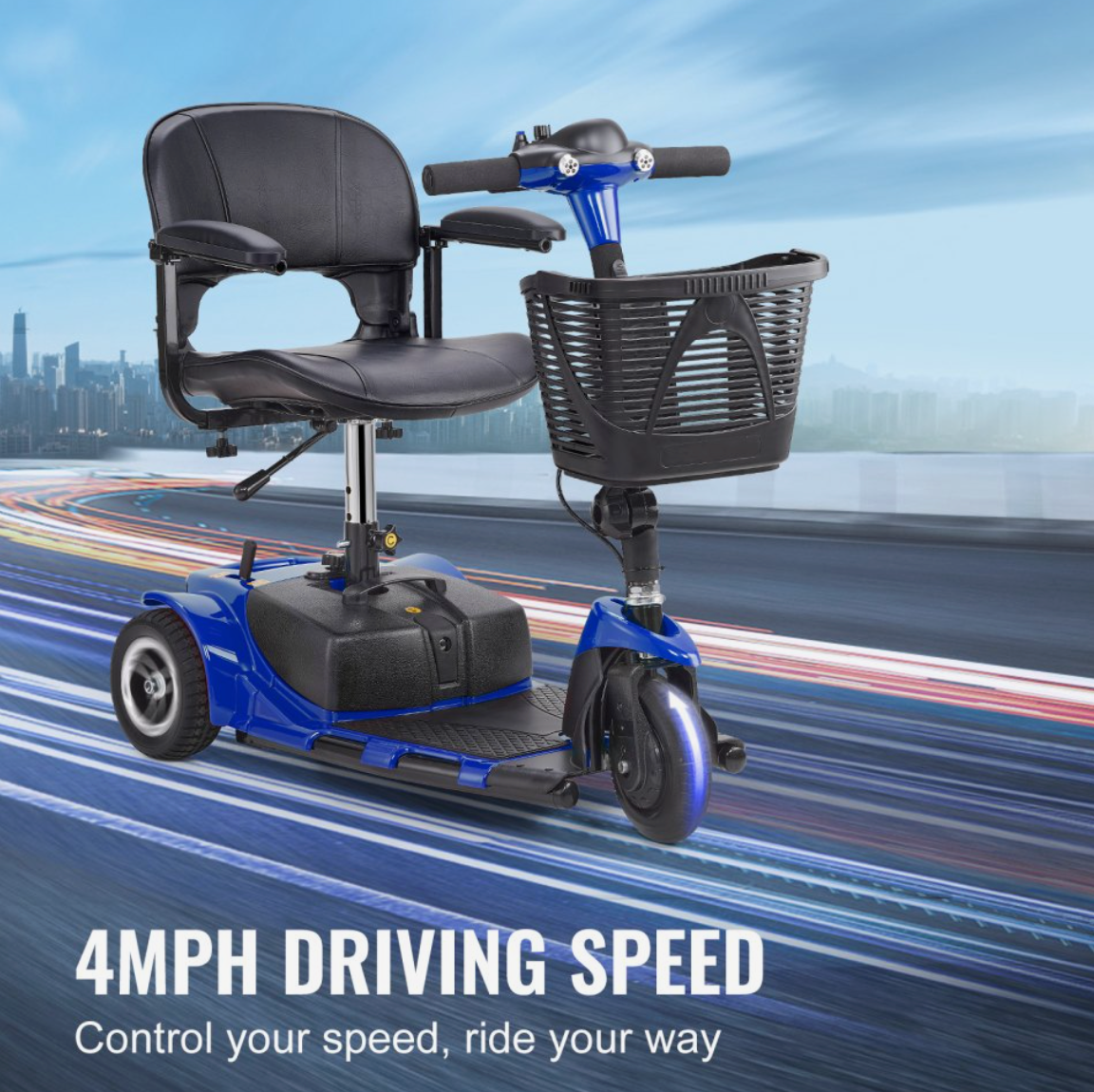 VEVOR 3-Wheel Folding Mobility Scooter for Seniors – 12 Mile Range, 265 lbs Capacity, Lightweight & Travel-Ready