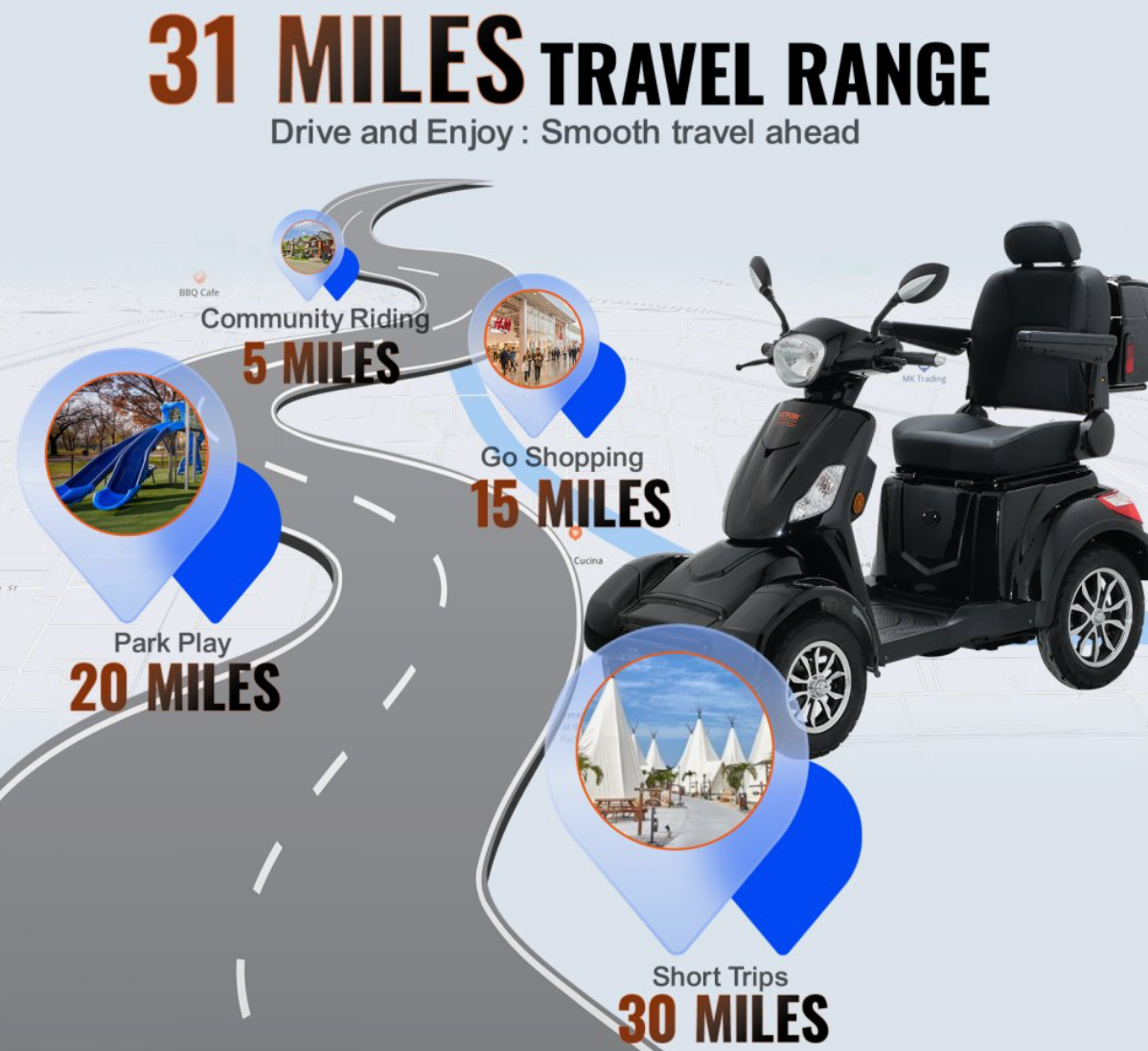 VEVOR Heavy-Duty 4-Wheel Mobility Scooter – 800W Motor, 31-Mile Range, 500 lbs Capacity, All-Terrain Design