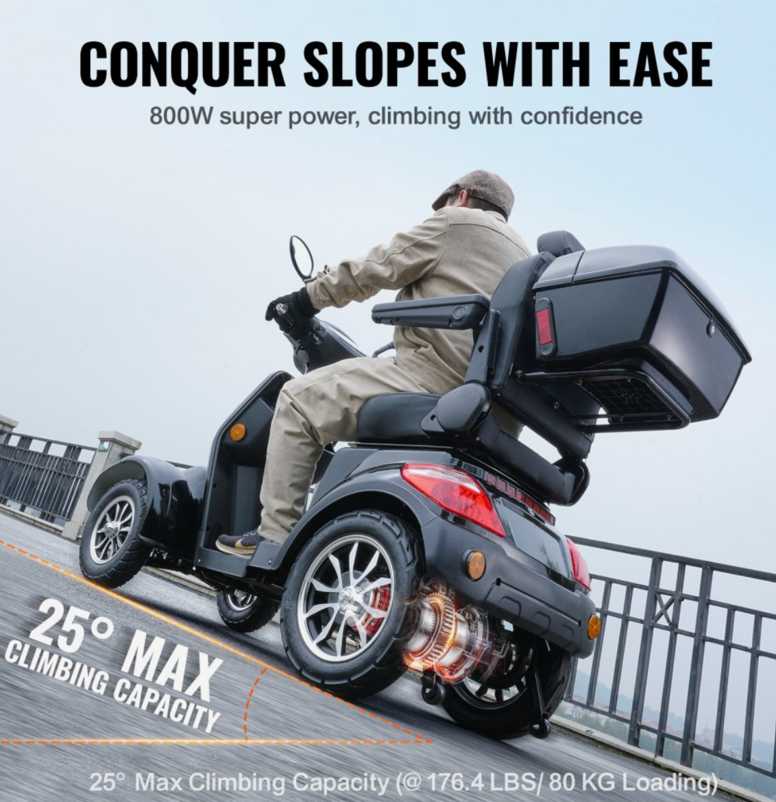 VEVOR Heavy-Duty 4-Wheel Mobility Scooter – 800W Motor, 31-Mile Range, 500 lbs Capacity, All-Terrain Design