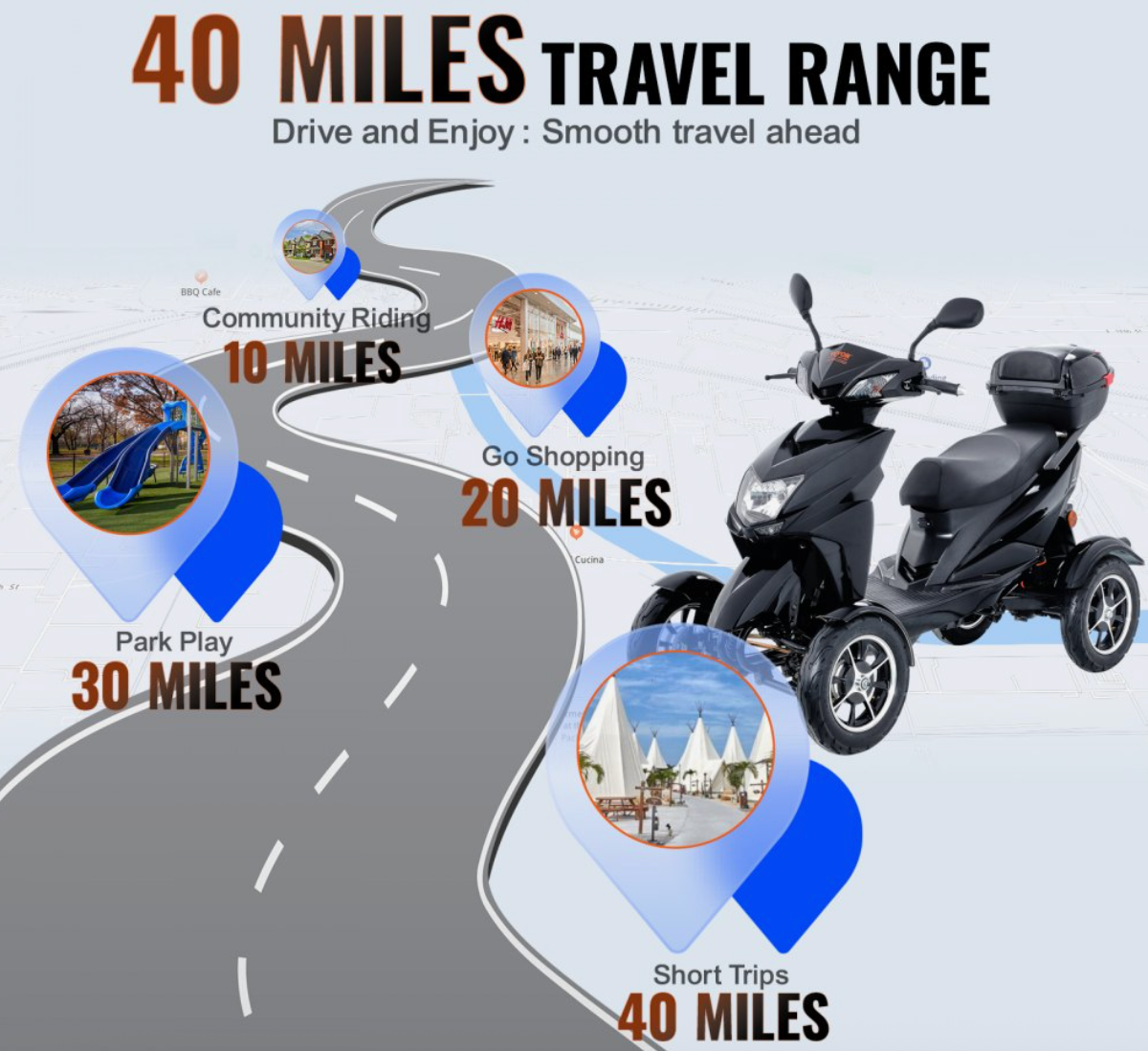 VEVOR Heavy-Duty 4-Wheel Mobility Scooter – 500W Motor, 40-Mile Range, 450 lbs Capacity, All-Terrain Design