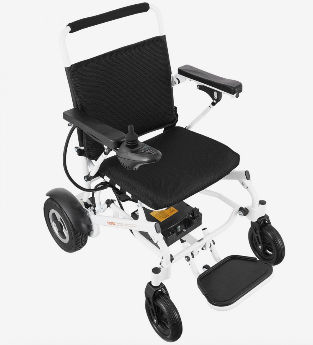 VEVOR Foldable Electric Wheelchair – Lightweight Aluminum Frame, 12.5 Mile Range, 300 lbs Capacity, All-Terrain Tires