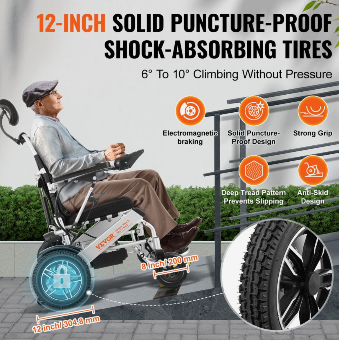 VEVOR Foldable Electric Wheelchair – Lightweight Aluminum Frame, 300 lbs Capacity, 12.5 Mile Range, Adjustable Backrest, All-Terrain Tires