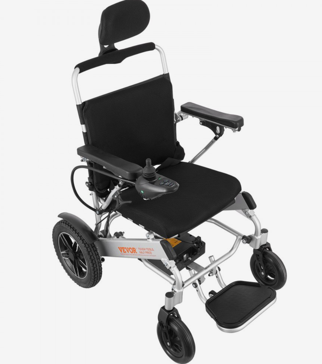 VEVOR Foldable Electric Wheelchair – Lightweight Aluminum Frame, 300 lbs Capacity, 12.5 Mile Range, Adjustable Backrest, All-Terrain Tires