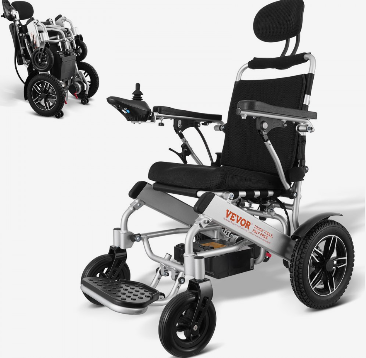 VEVOR Foldable Electric Wheelchair – Lightweight Aluminum Frame, 17.7” Seat Width, 300 lbs Capacity, 12.5 Mile Range, Adjustable Backrest, All-Terrain Solid Tires