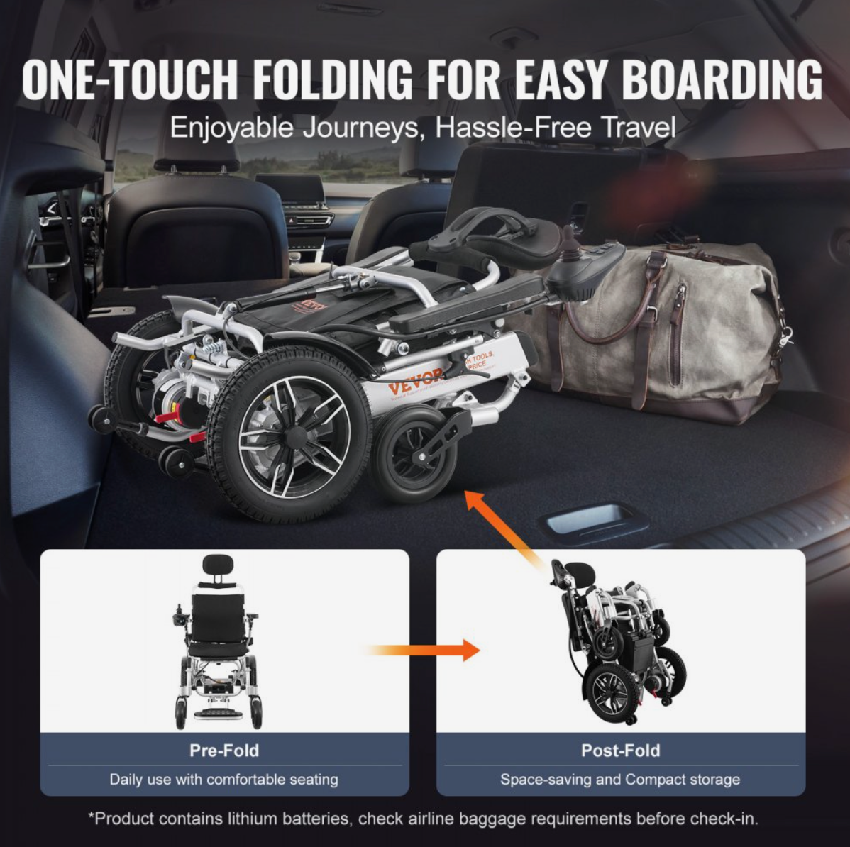 VEVOR Foldable Electric Wheelchair – Lightweight Aluminum Frame, 17.7” Seat Width, 300 lbs Capacity, 12.5 Mile Range, Adjustable Backrest, All-Terrain Solid Tires