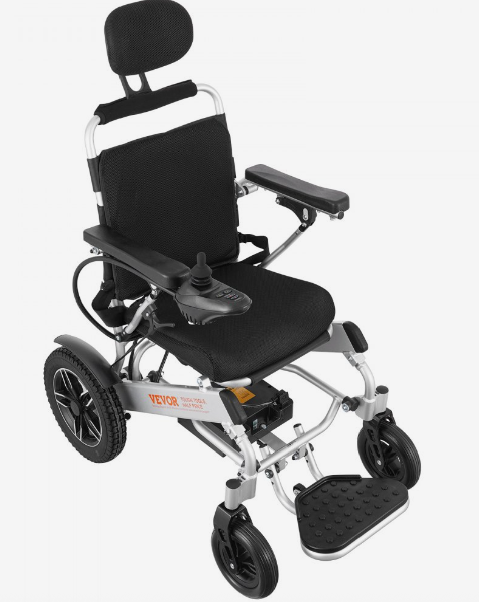 VEVOR Foldable Electric Wheelchair – Lightweight Aluminum Frame, 17.7” Seat Width, 300 lbs Capacity, 12.5 Mile Range, Adjustable Backrest, All-Terrain Solid Tires