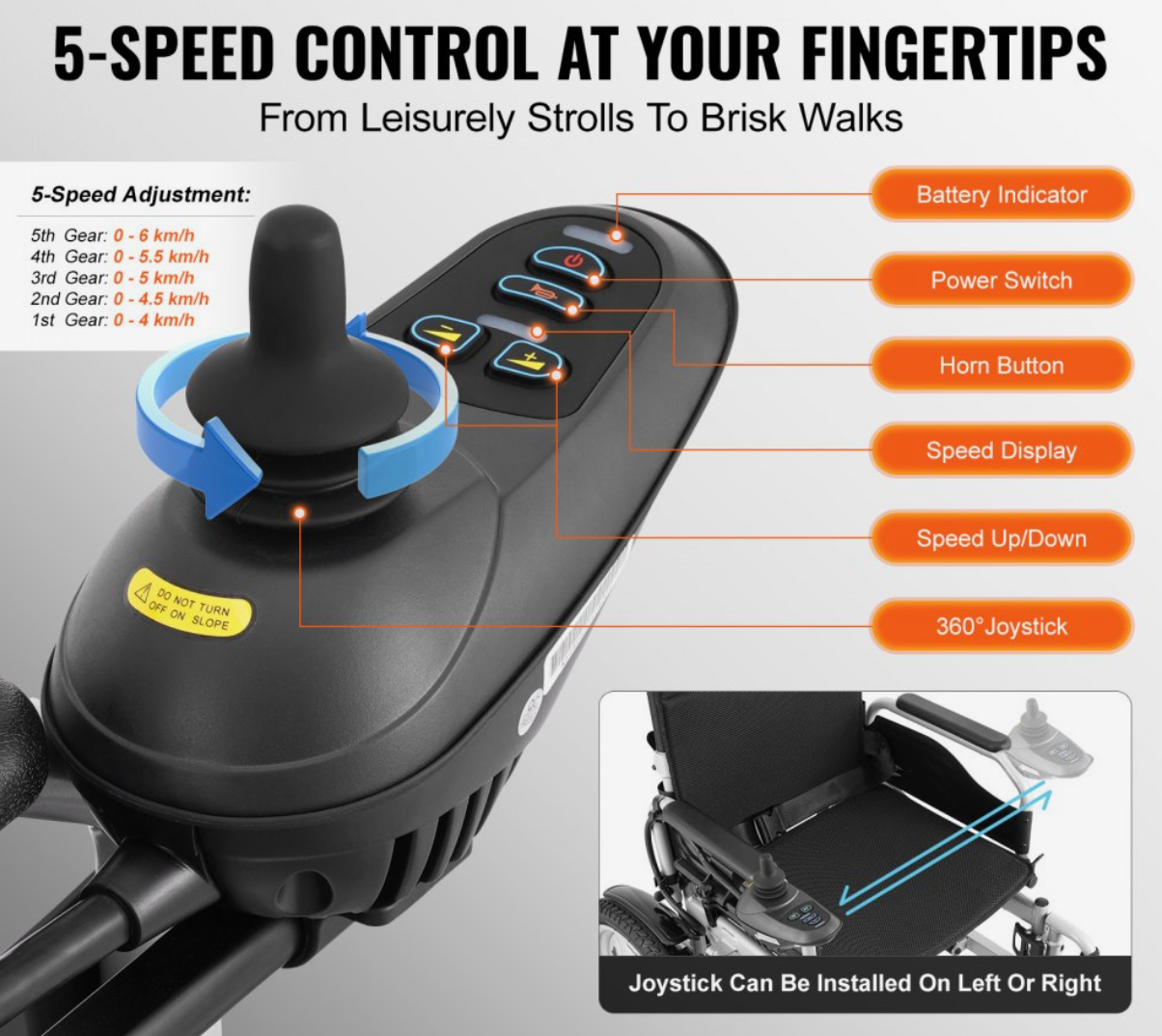 VEVOR Foldable Electric Wheelchair – 17.5" Seat Width, 265 lbs Capacity, 12.5 Mile Range, Adjustable Backrest, All-Terrain Tires