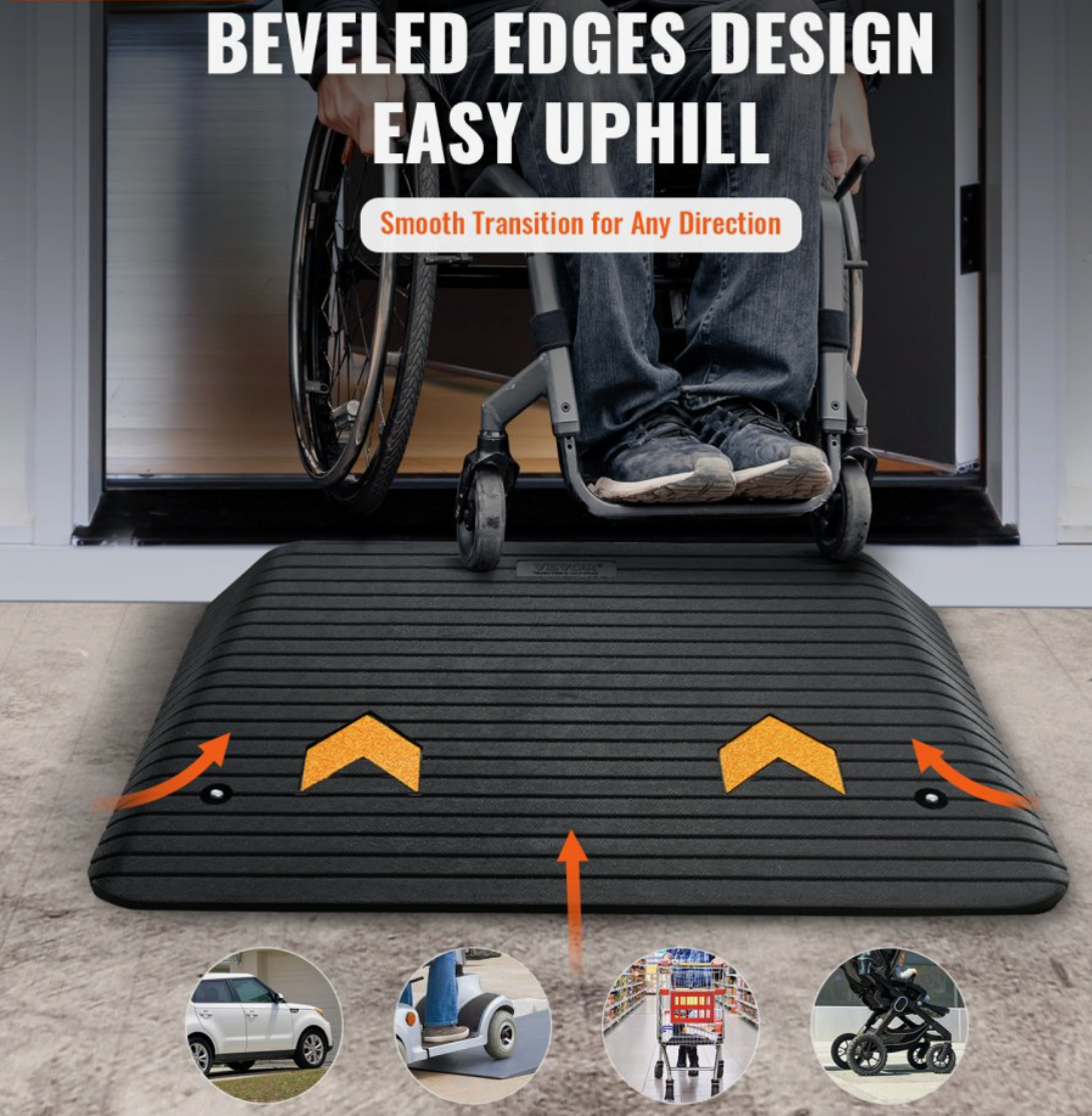 VEVOR Rubber Threshold Ramp – 4" Rise, 35.5" x 24.4", 33,069 lbs Load Capacity, Non-Slip Surface with Cable Channel