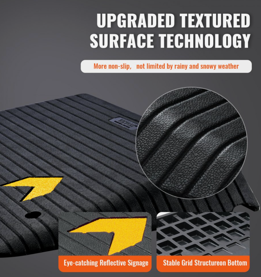 VEVOR Rubber Threshold Ramp – 3" Rise, 35.5" x 18", 33,069 lbs Capacity, Non-Slip Surface, Built-in Cable Channel