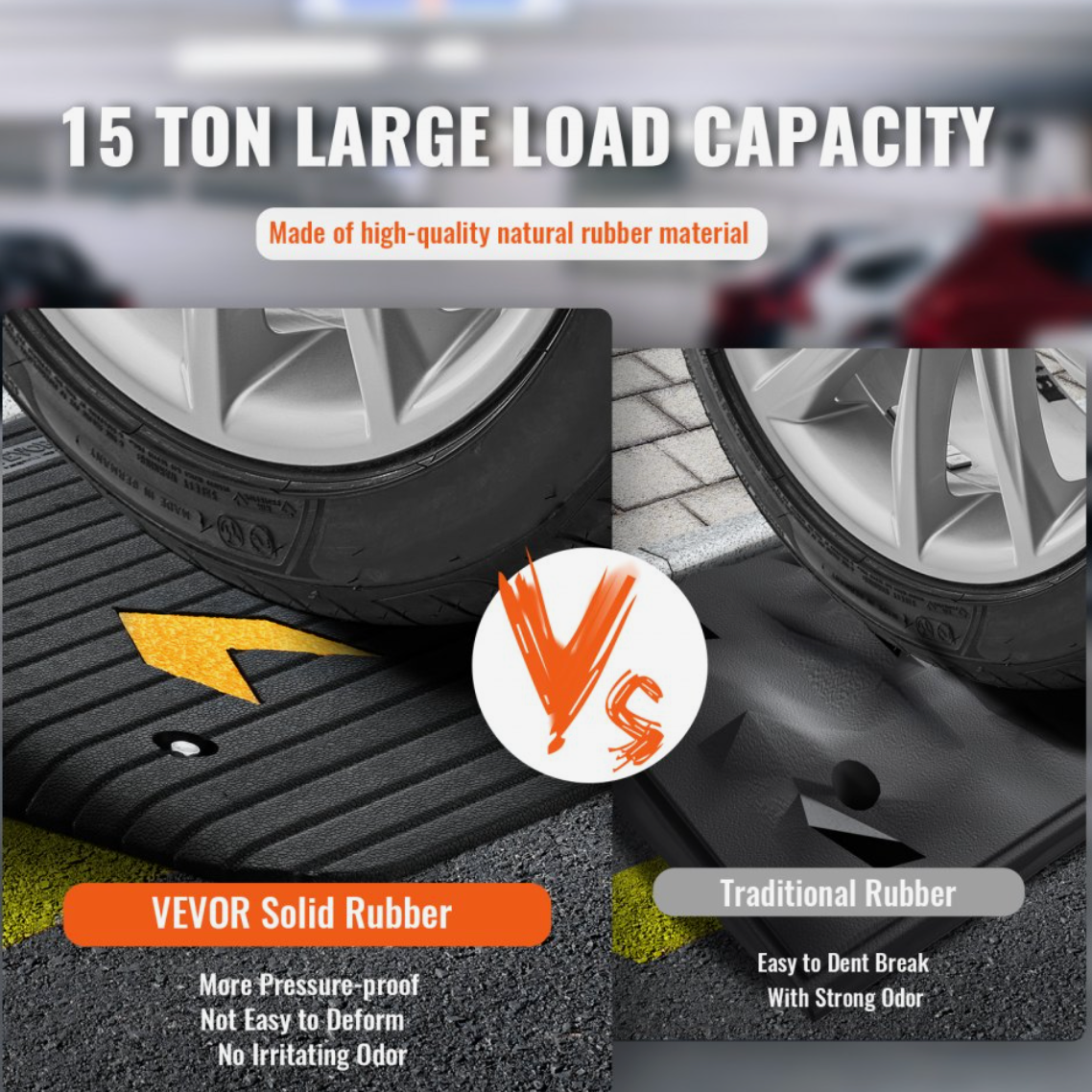 VEVOR Rubber Threshold Ramp – 3" Rise, 35.5" x 18", 33,069 lbs Capacity, Non-Slip Surface, Built-in Cable Channel