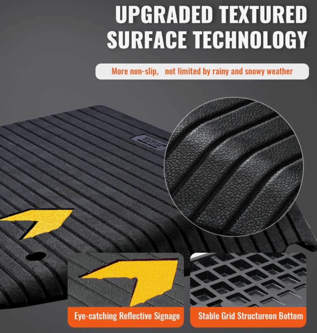 VEVOR Rubber Threshold Ramp – 3" Rise, 35.5" x 18", 33,069 lbs Capacity, Non-Slip Surface, Built-in Cable Channel