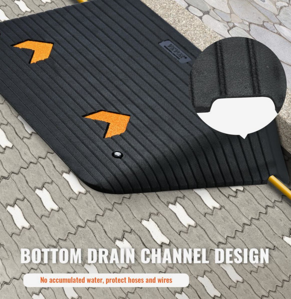 VEVOR Rubber Threshold Ramp – 4" Rise, 35.5" x 24.4", 33,069 lbs Load Capacity, Non-Slip Surface with Cable Channel