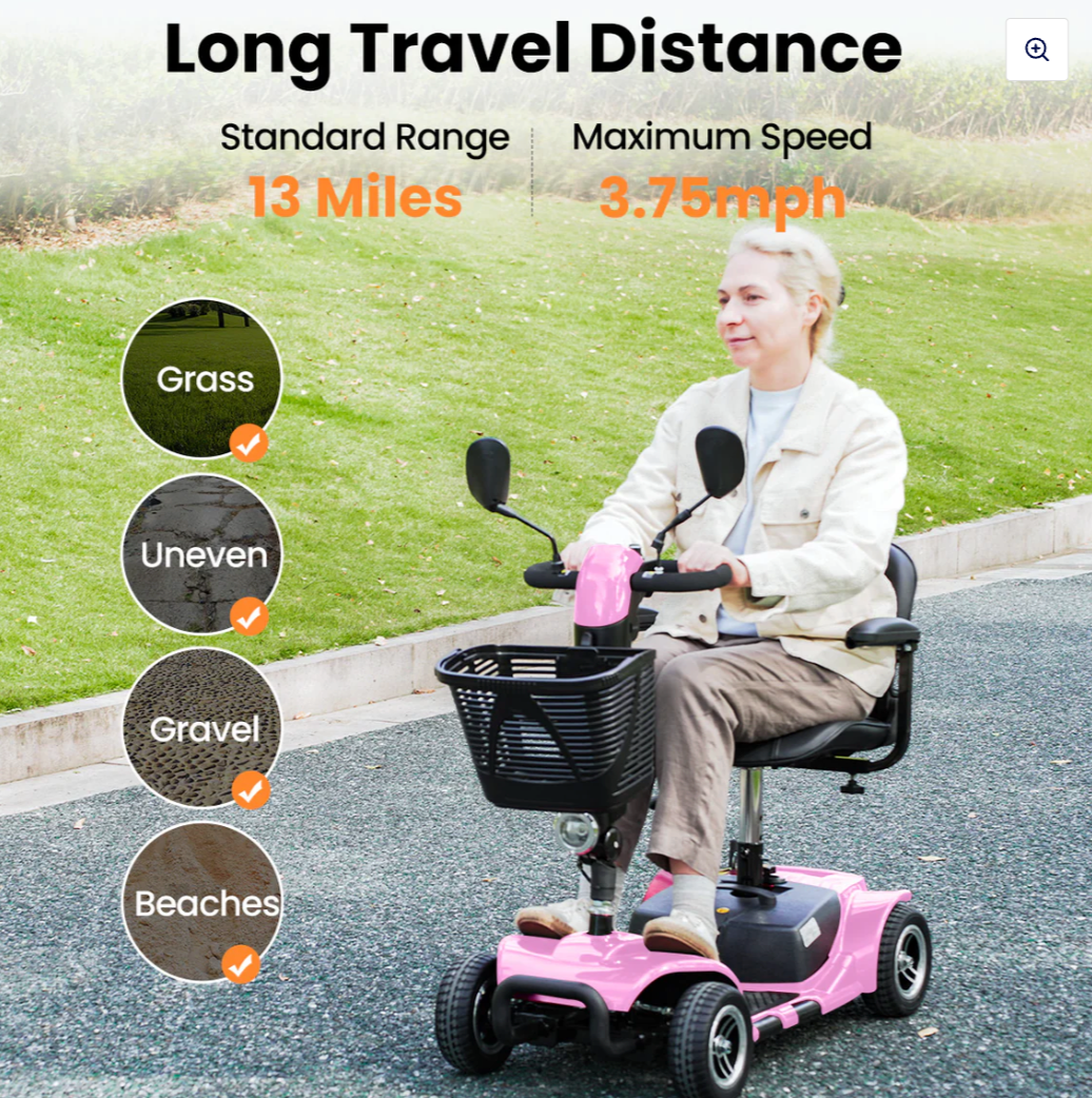 VOCIC D41 Lightweight 4-Wheel Electric Scooter - Swivel Seat, 265 lb Capacity