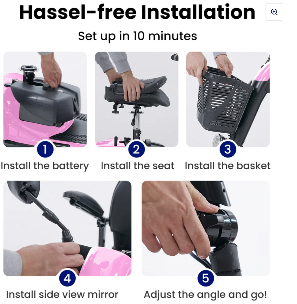 VOCIC D41 Lightweight 4-Wheel Electric Scooter - Swivel Seat, 265 lb Capacity