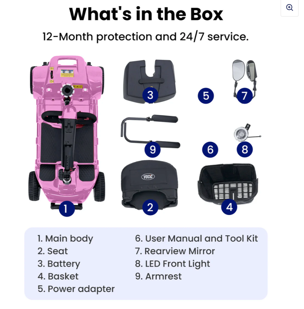 VOCIC D41 Lightweight 4-Wheel Electric Scooter - Swivel Seat, 265 lb Capacity