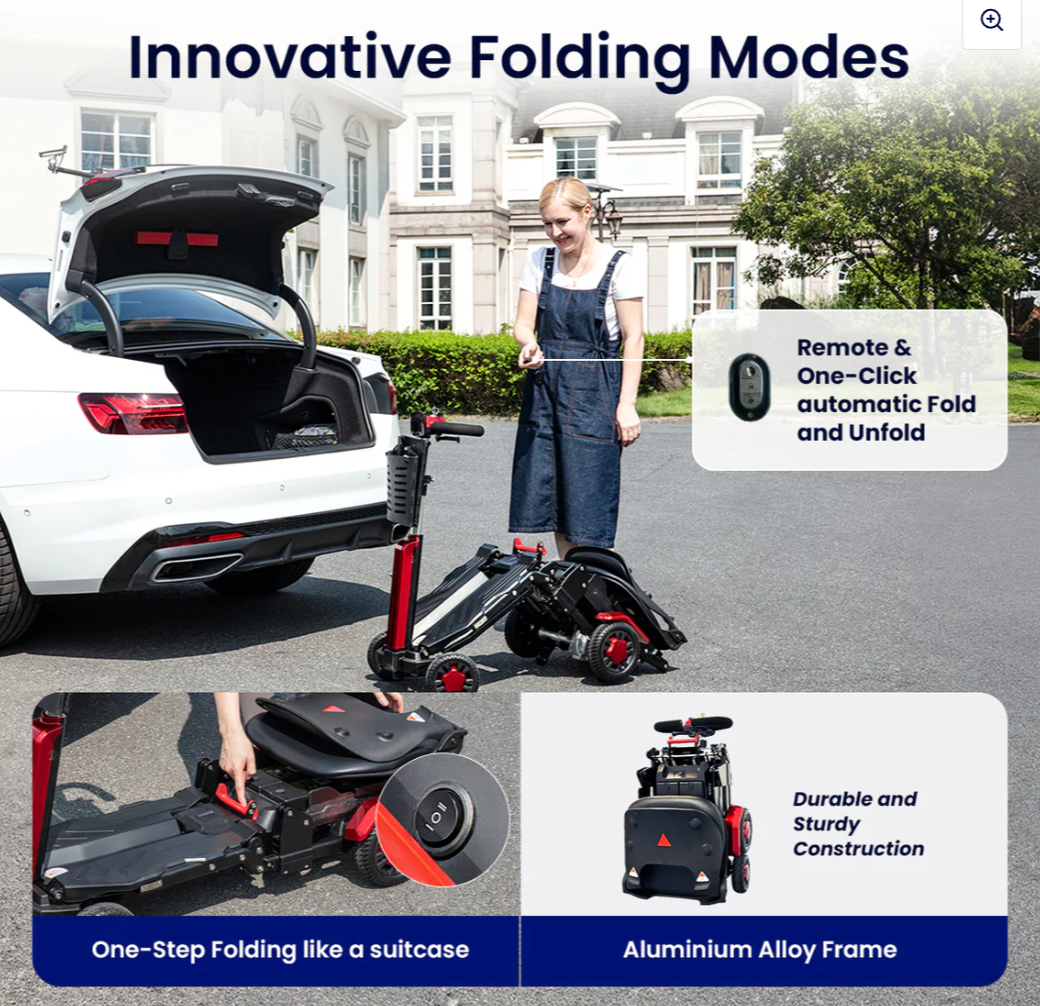 VOCIC D91 Foldable Mobility Scooter for Seniors – Remote Control, Airline-Approved, 4-Wheel Travel Scooter