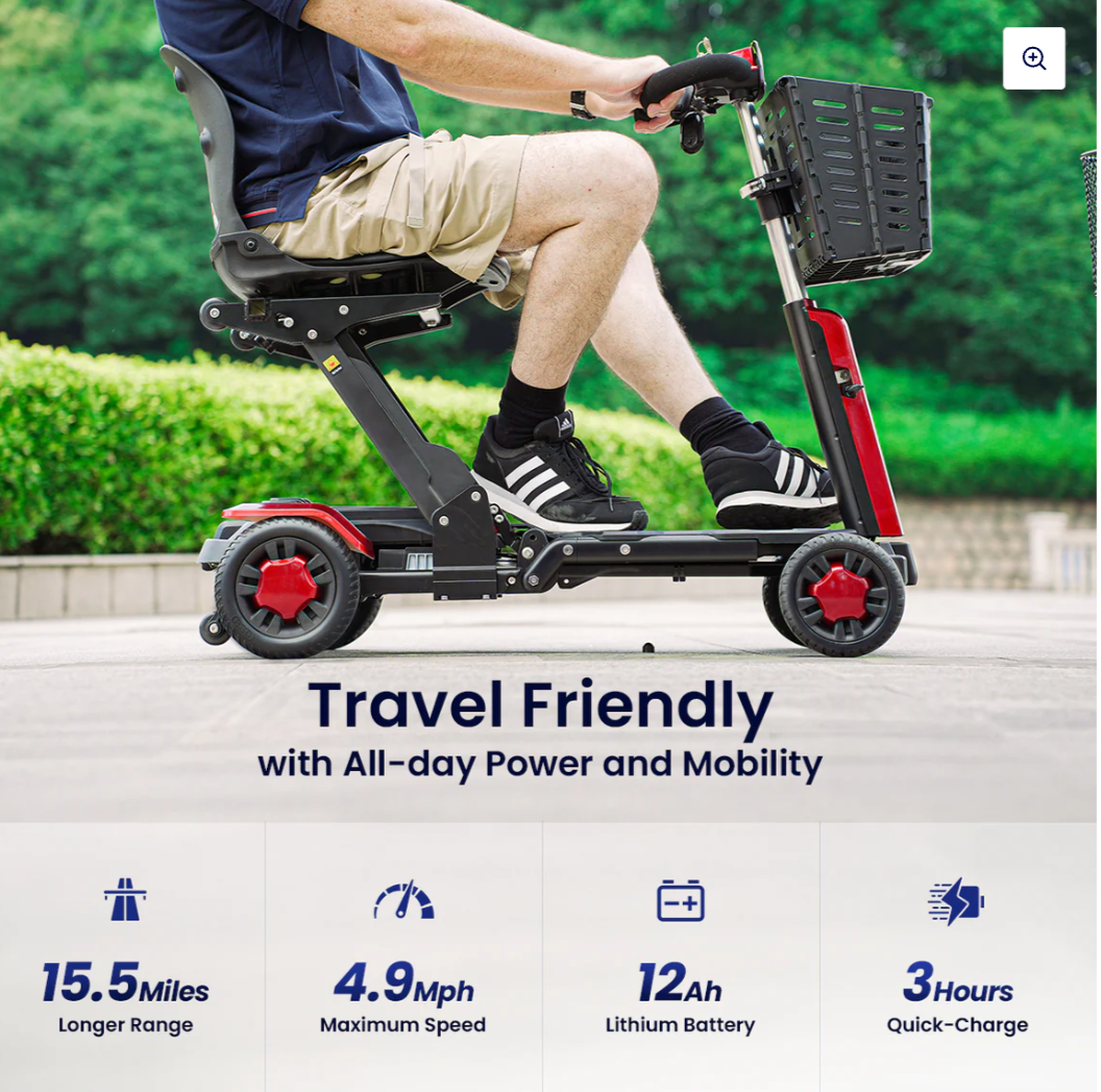 VOCIC D91 Foldable Mobility Scooter for Seniors – Remote Control, Airline-Approved, 4-Wheel Travel Scooter