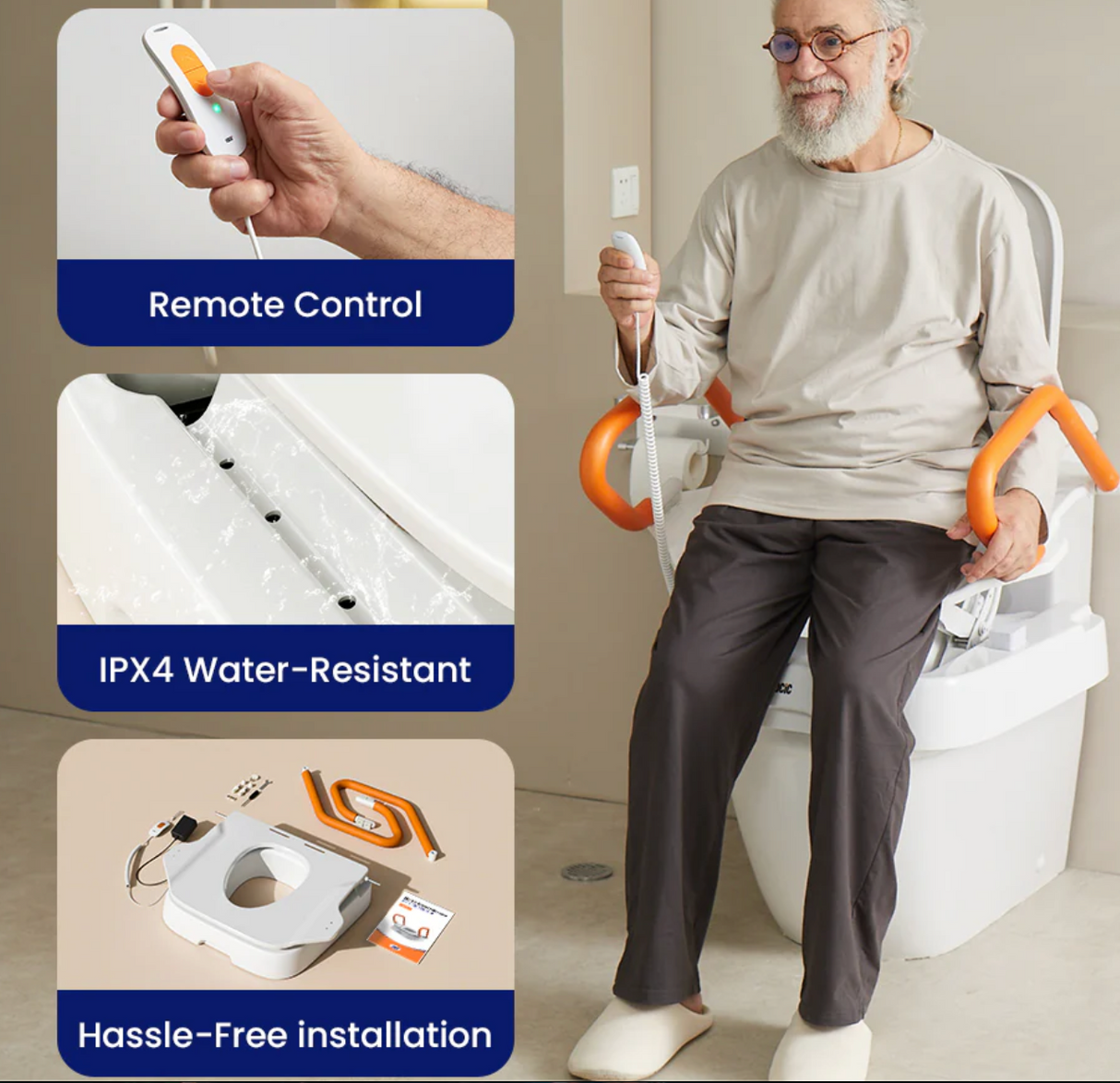 VOCIC AX12 Electric Motorized Raised Toilet Seat - 330 lb Capacity, Universal Fit