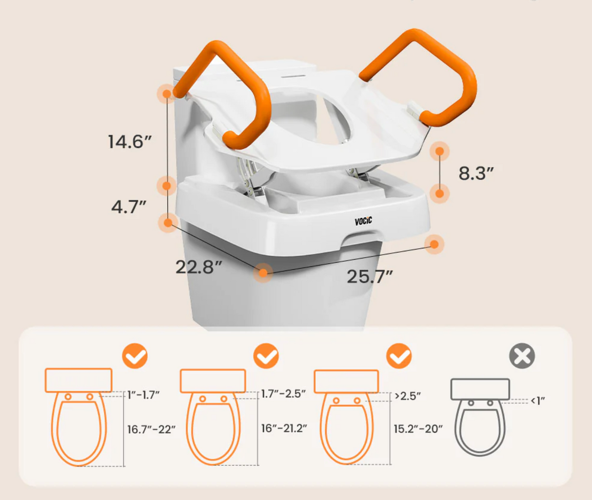 VOCIC AX12 Electric Motorized Raised Toilet Seat - 330 lb Capacity, Universal Fit