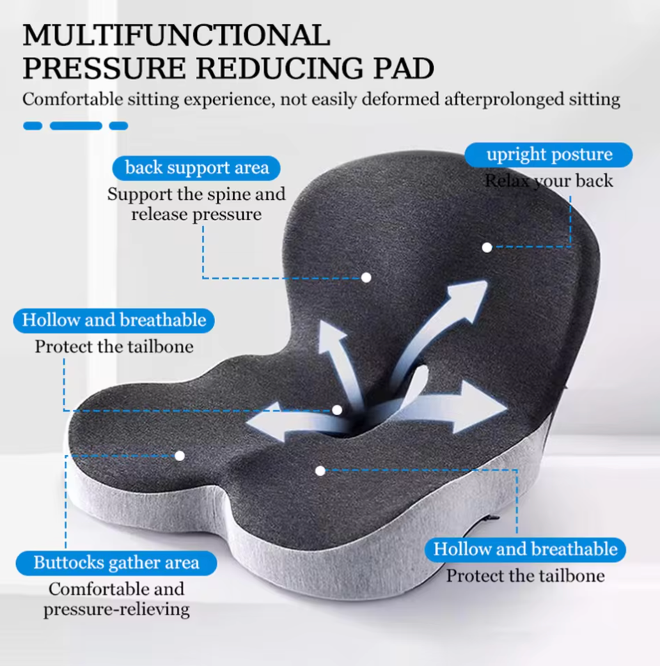 Memory Foam Seat Cushion for Wheelchairs, Office chairs, Truck Drivers, Ergonomic Seat Cushion for Back, Tailbone & Sciatica Pain Relief