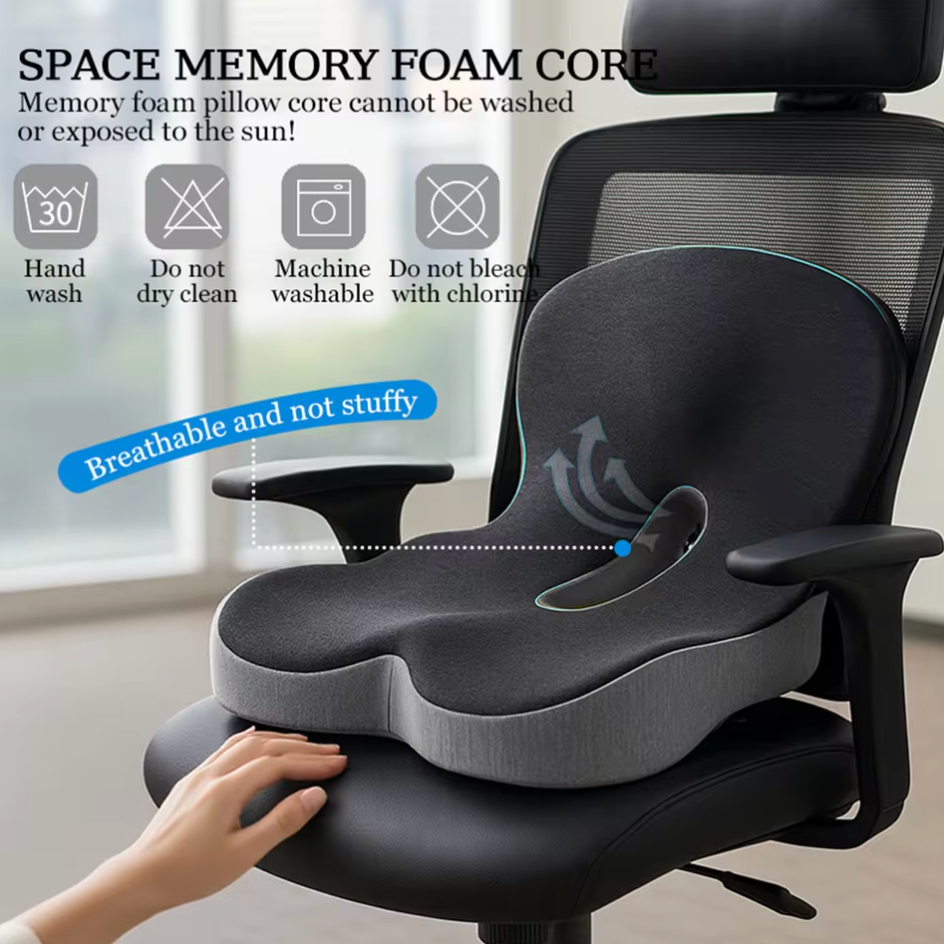 Memory Foam Seat Cushion for Wheelchairs, Office chairs, Truck Drivers, Ergonomic Seat Cushion for Back, Tailbone & Sciatica Pain Relief
